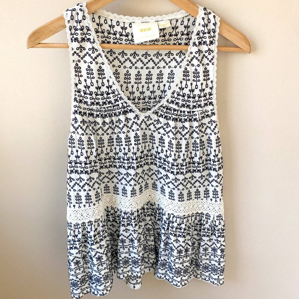 ✨Anthropologie✨ Embroidered Tank  | Black & White | Size XS